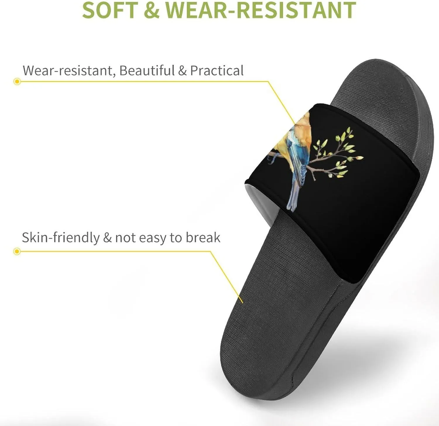 Cedar Waxwing Bird Watercolor House Sandals Non Slip Slippers Quick Drying Bathroom Shower Shoes for Women Men