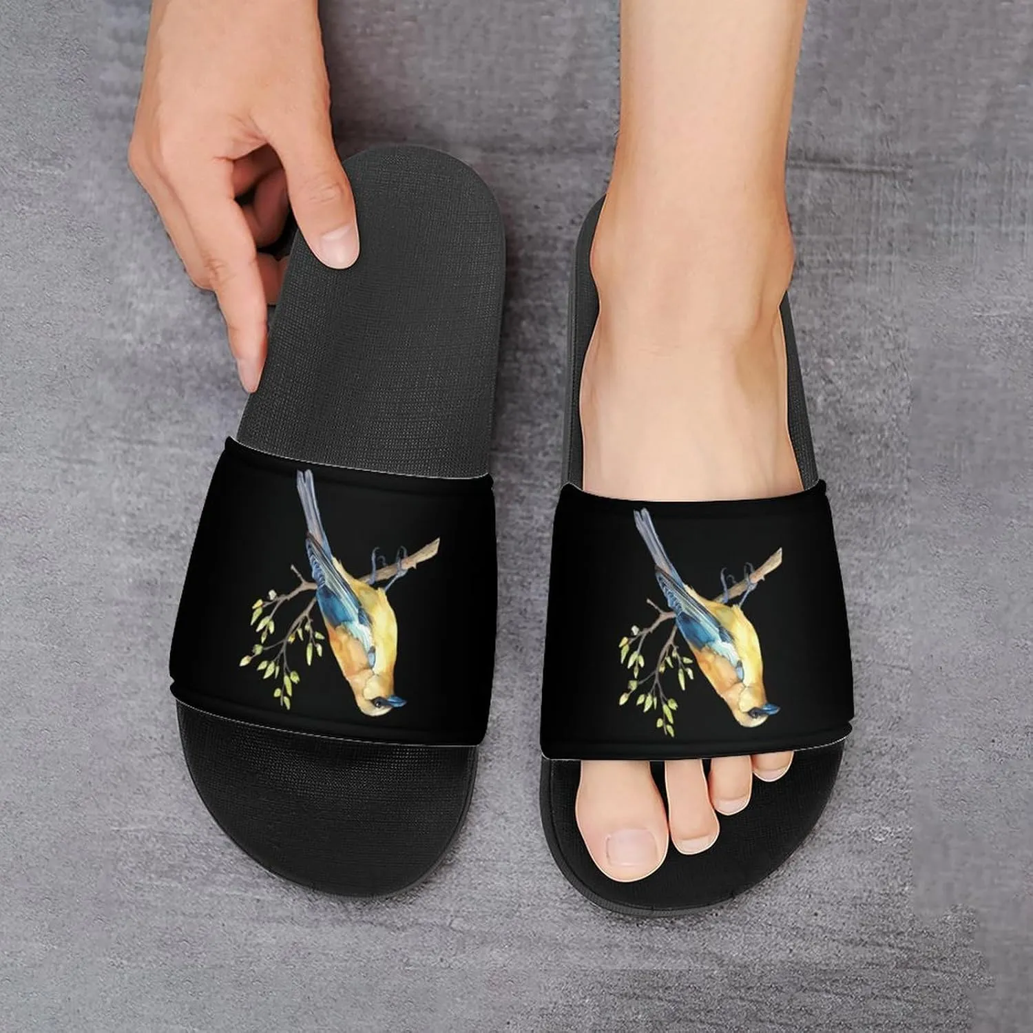 Cedar Waxwing Bird Watercolor House Sandals Non Slip Slippers Quick Drying Bathroom Shower Shoes for Women Men