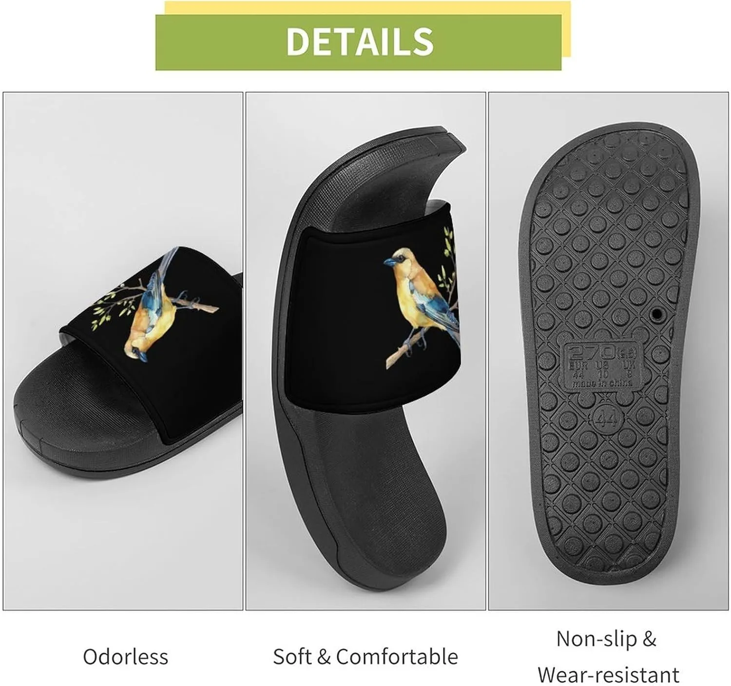 Cedar Waxwing Bird Watercolor House Sandals Non Slip Slippers Quick Drying Bathroom Shower Shoes for Women Men