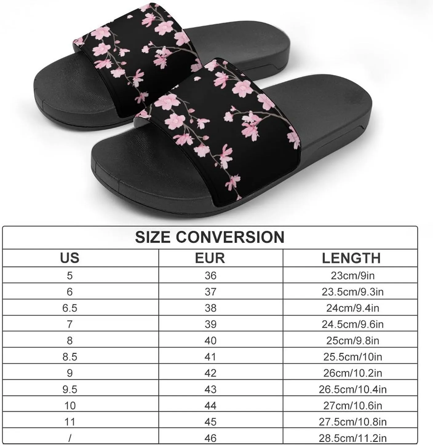 Cherry Blossom Black Womens Slide Sandals Non Slip Summer House Slippers for Girls Slip-on Flip Flops