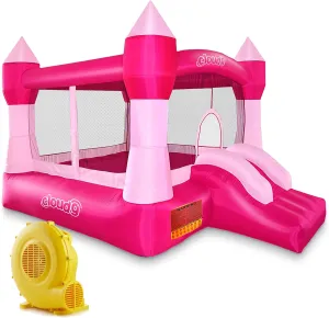 Cloud 9 Princess Bounce House with Blower, Pink Castle Inflatable Bouncer for Kids, Includes Stakes and Repair Patches