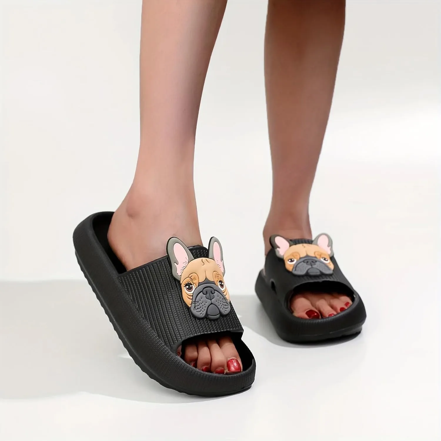 Cloud Slides for Women Men Cute French Bulldog Slippers Pillow Dog Animal Cloud Slide Sandals Non-Slip Shower Couple Shoes