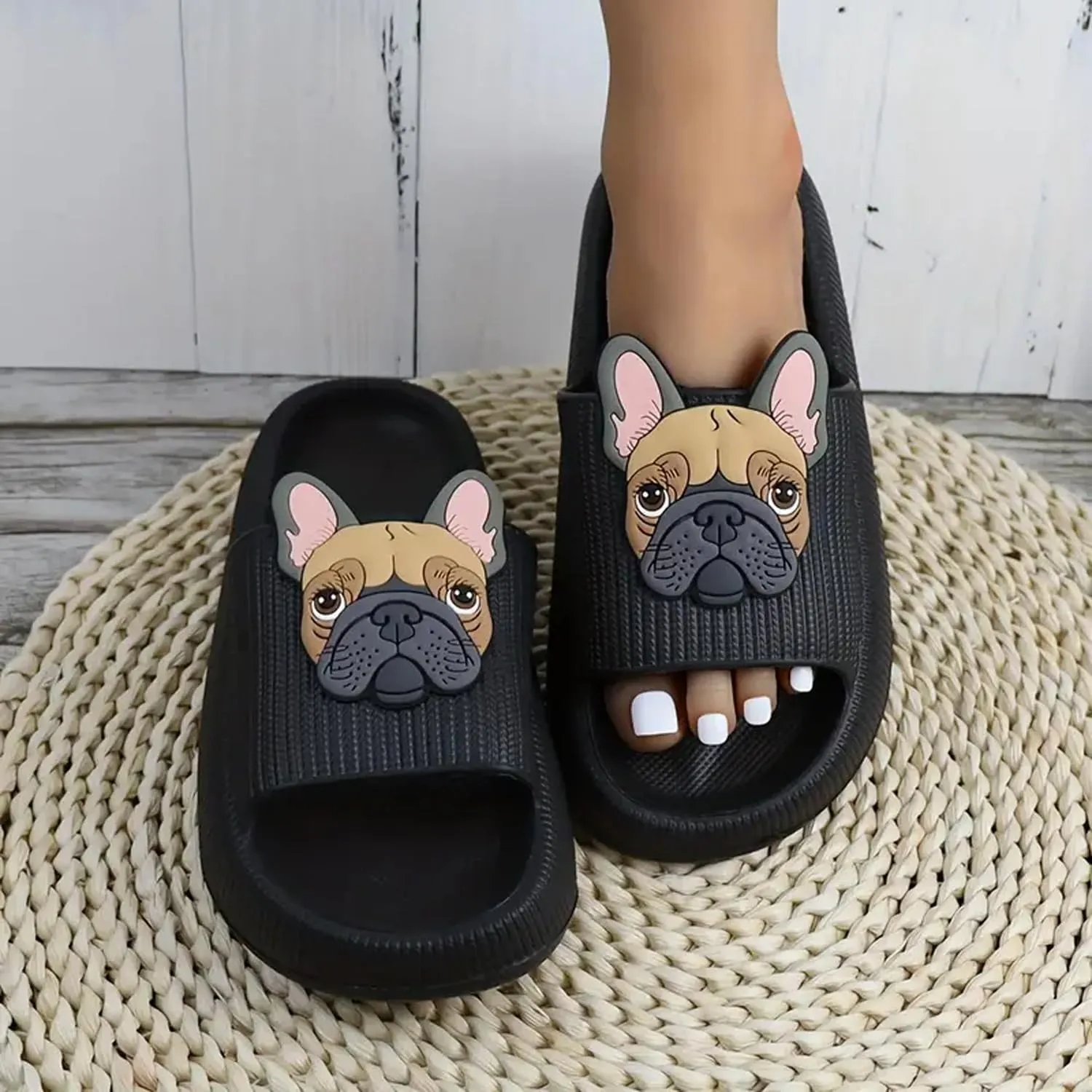 Cloud Slides for Women Men Cute French Bulldog Slippers Pillow Dog Animal Cloud Slide Sandals Non-Slip Shower Couple Shoes
