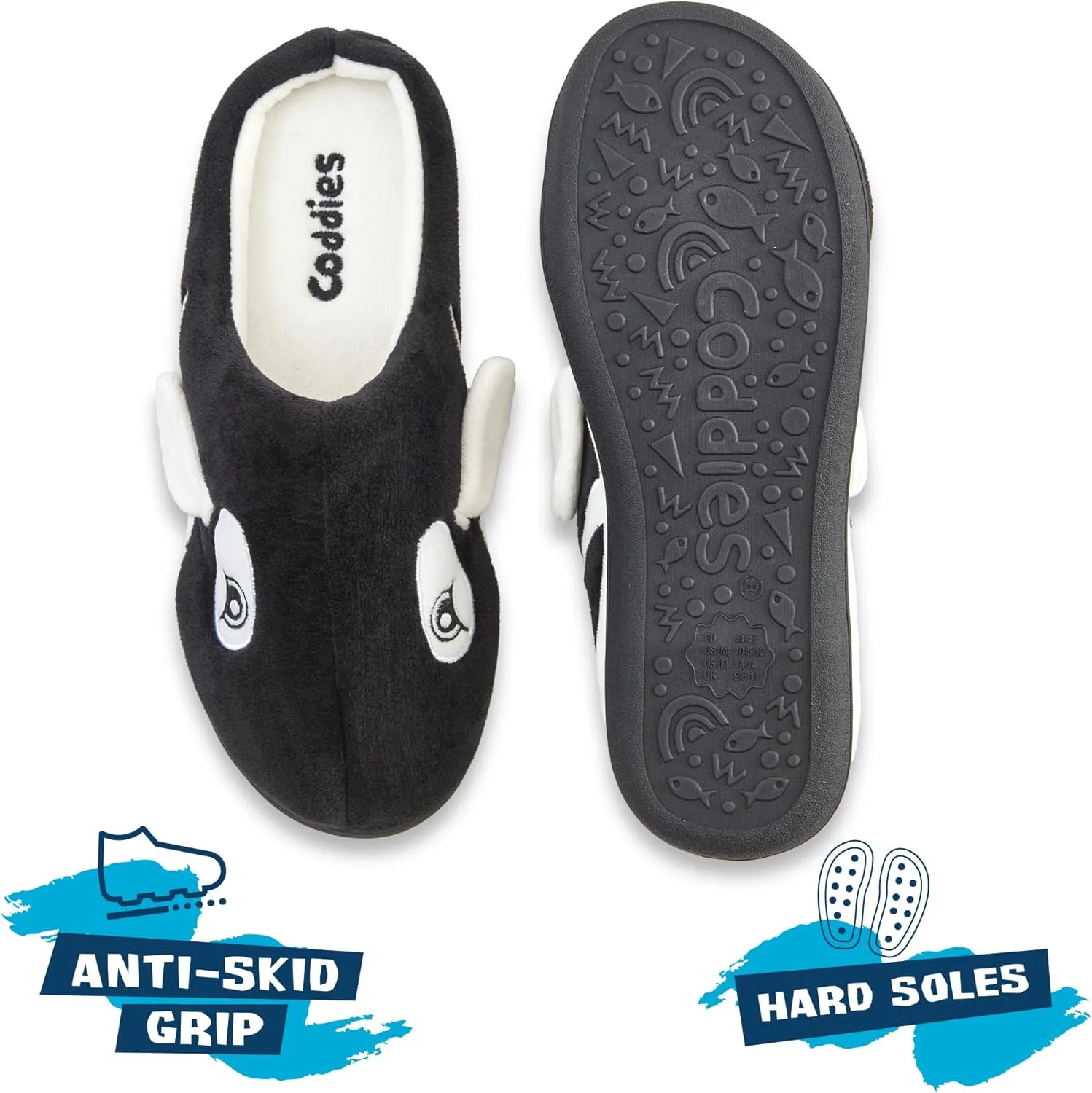 Coddies Orca Slippers | Plush Fish Shoes - Animal House Slides - Memory Foam - Funny Gag Gift for Men, Women & Kids