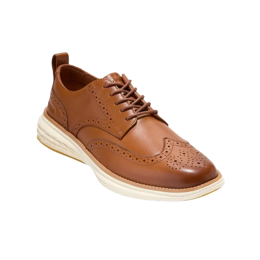 Cole Haan Men's Grand Hurrion Wingtip Oxford, Flowerflex Foam, Brtitish Tan/Ivory, Medium