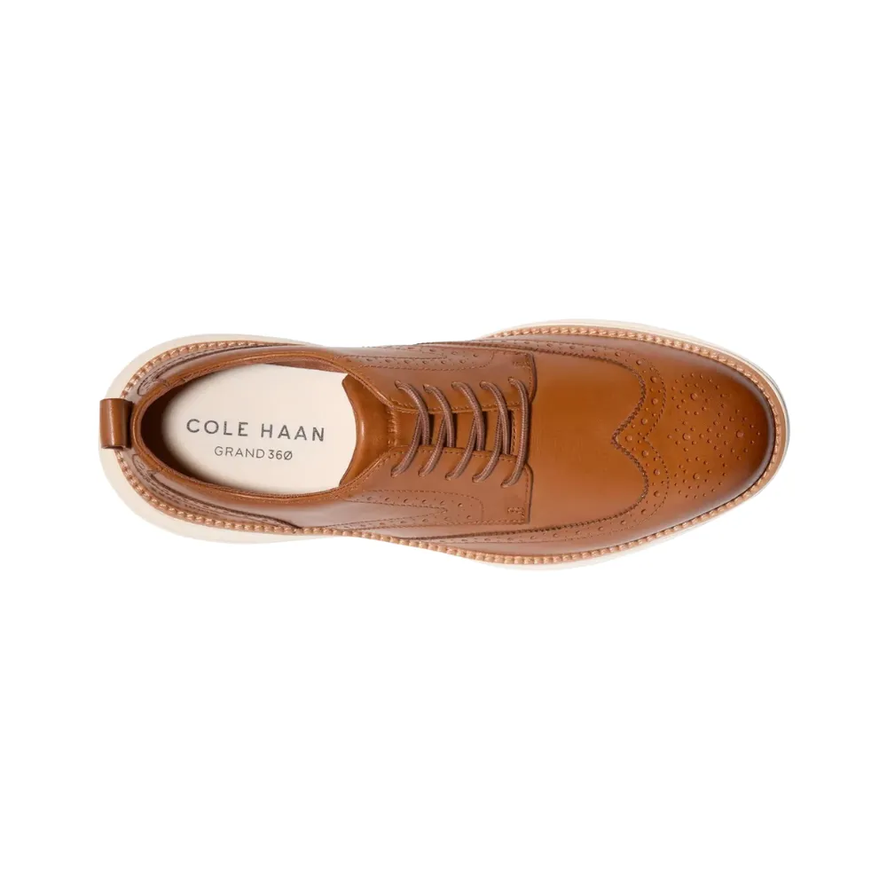Cole Haan Men's Grand Hurrion Wingtip Oxford, Flowerflex Foam, Brtitish Tan/Ivory, Medium