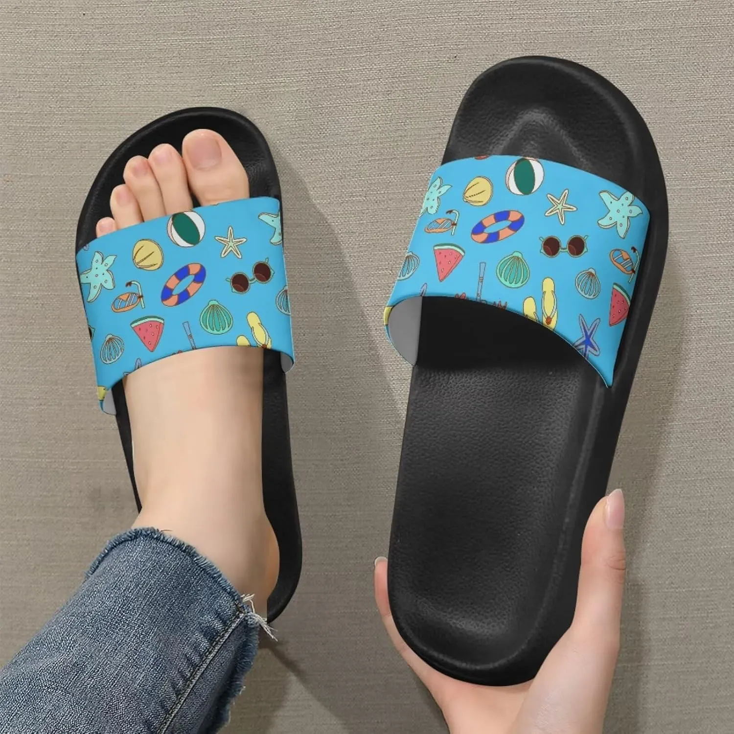 Coloranimal Slippers for Women Summer Sandals Slide Sandals with Non Slip Sole Summer Beach Shoes Shower Shoes Lightweight House Slippers