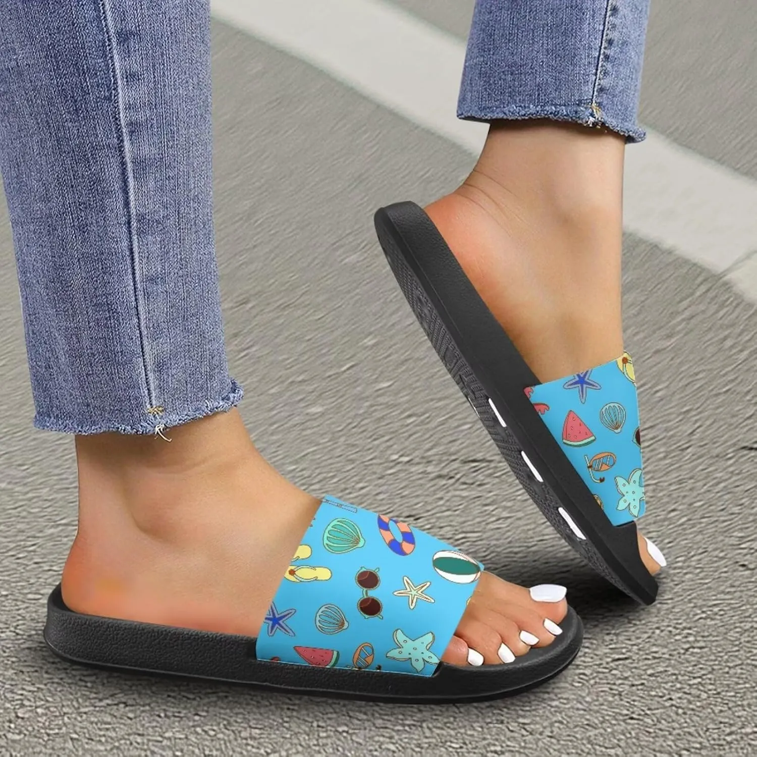 Coloranimal Slippers for Women Summer Sandals Slide Sandals with Non Slip Sole Summer Beach Shoes Shower Shoes Lightweight House Slippers