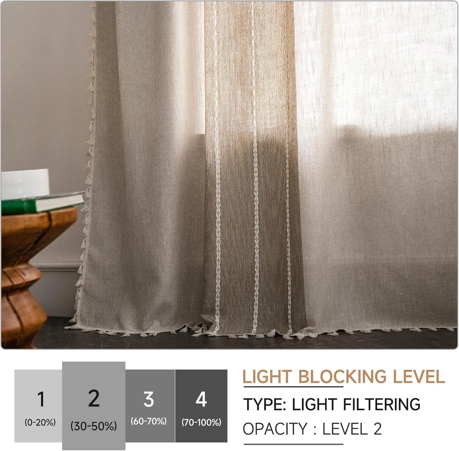 ColorBird Boho Curtains 2 Panels Striped 63 inch Bohemia Western Curtain for Living Room Bedroom