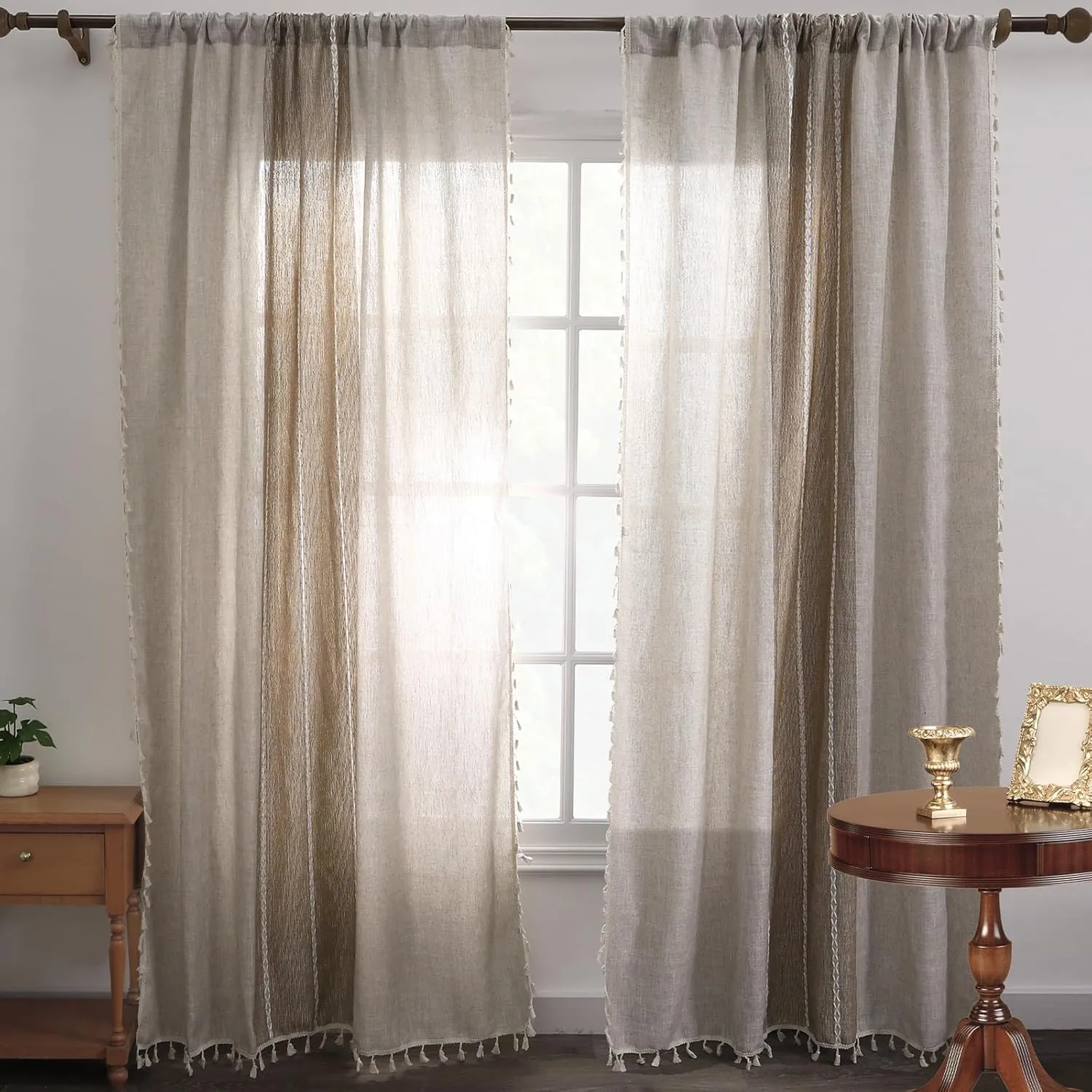 ColorBird Boho Curtains 2 Panels Striped 63 inch Bohemia Western Curtain for Living Room Bedroom