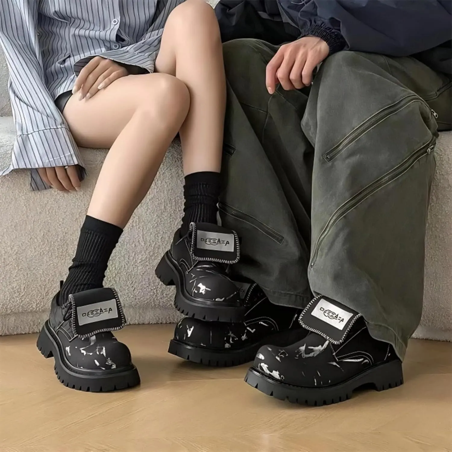 Cool Black Chunky Sneaker for Women Platform Sneakers Aesthetic Walking Shoes Fashion Couple Shoes