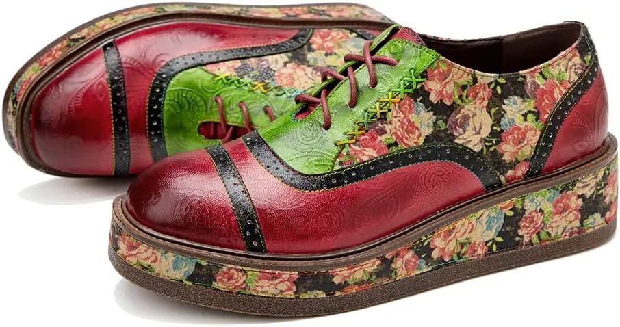 CrazycatZ Women's Leather Oxfords Perforated Wingtip Vintage Shoes
