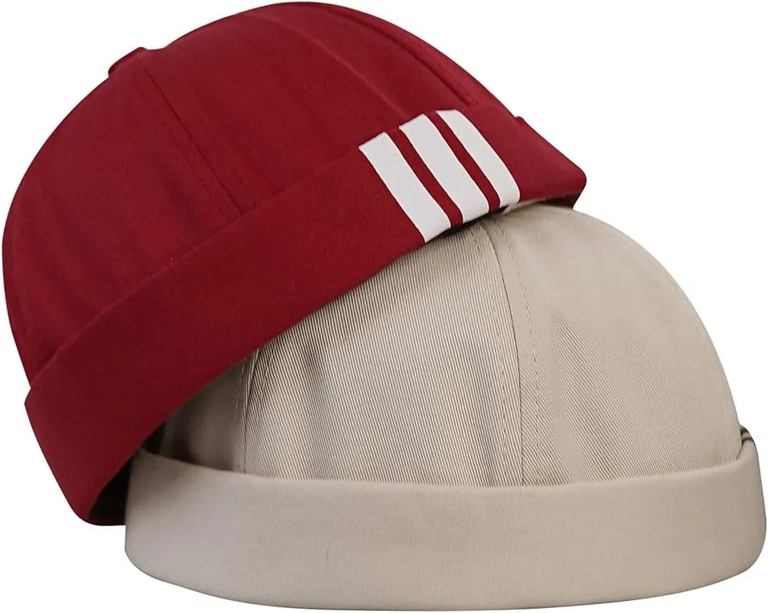 Croogo Mens Brimless Hat Rolled Cuff Harbour Hat Retro Strapback Docker Cap Casual Sailor Cap Unisex Docker Leon Beanie Hat