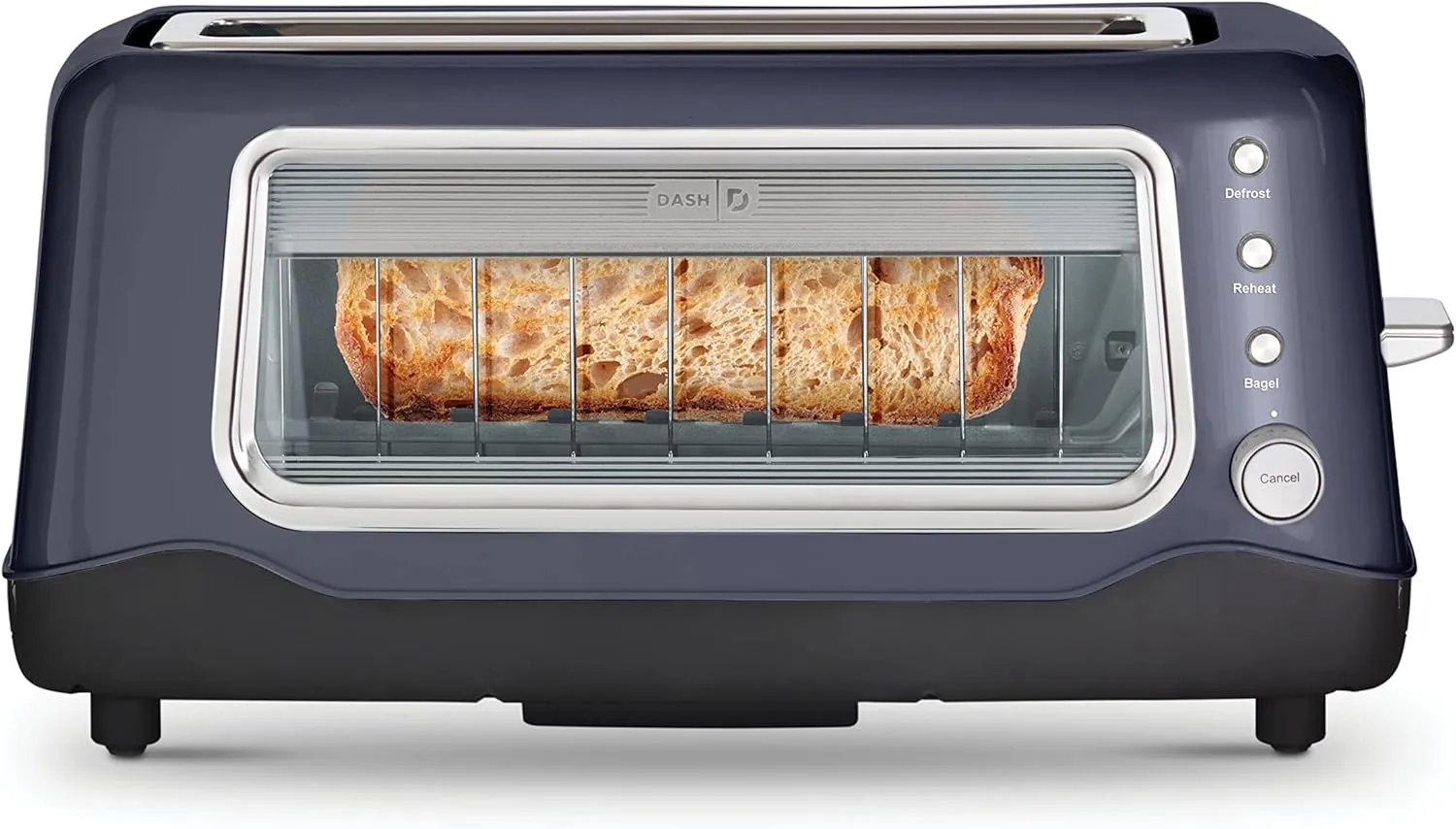 DASH Clear View Toaster: Extra Wide Slot Toaster with See Through Window - Defrost, Reheat   Auto Shut Off Feature for Bagels, Specialty Breads & other Baked Goods - Grey
