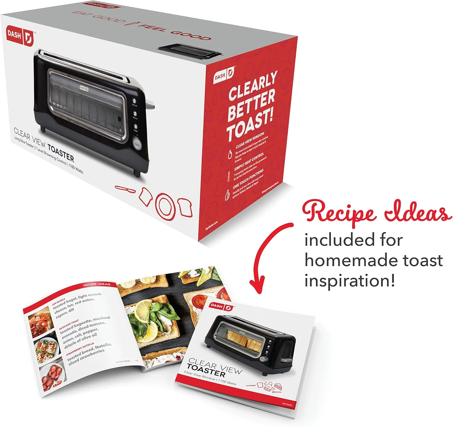 DASH Clear View Toaster: Extra Wide Slot Toaster with See Through Window - Defrost, Reheat   Auto Shut Off Feature for Bagels, Specialty Breads & other Baked Goods - Grey