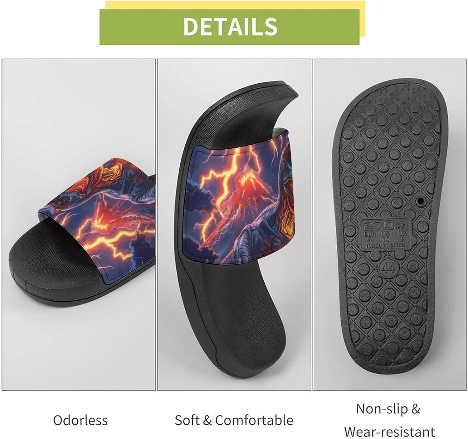 Dinosaur Thunder House Sandals Non Slip Slippers Quick Drying Bathroom Shower Shoes for Women Men