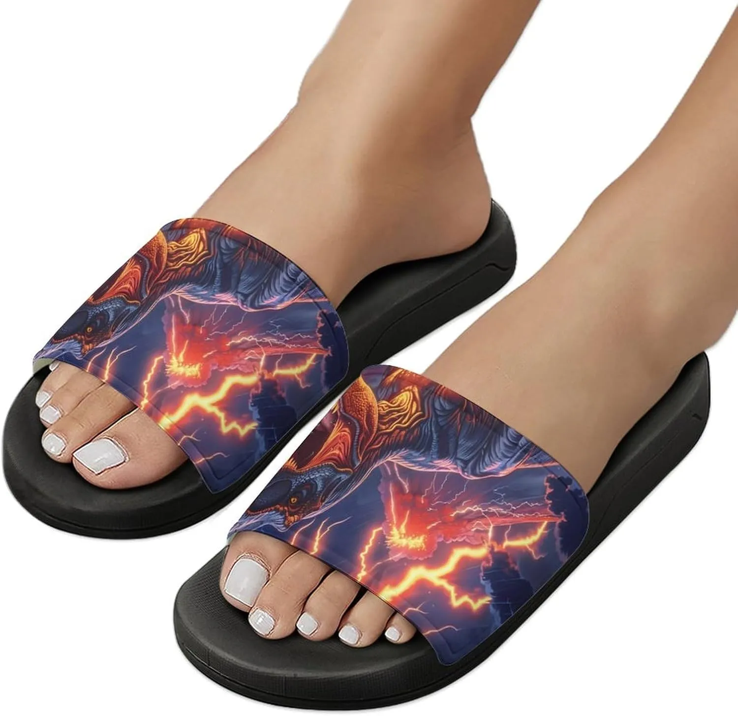 Dinosaur Thunder House Sandals Non Slip Slippers Quick Drying Bathroom Shower Shoes for Women Men