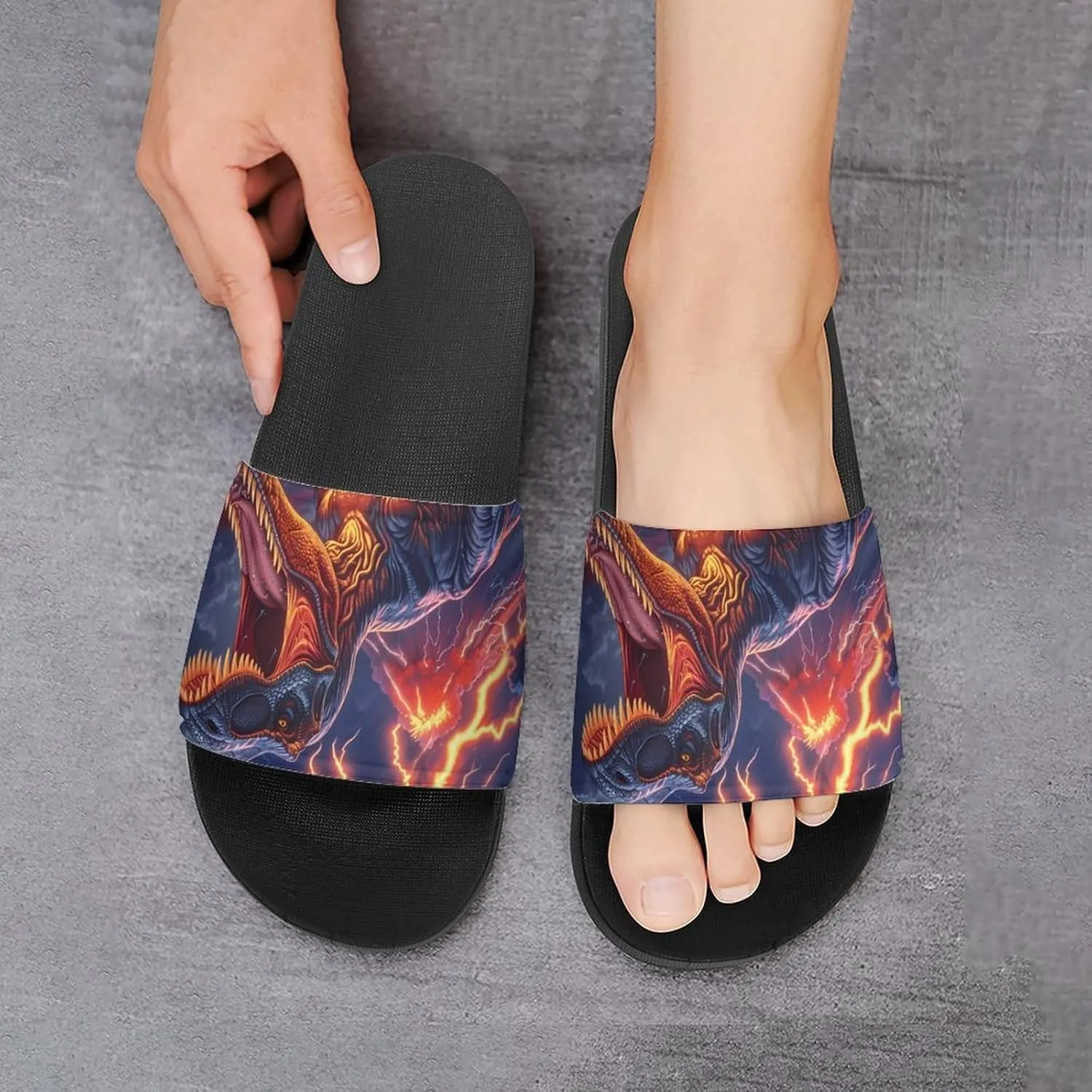 Dinosaur Thunder House Sandals Non Slip Slippers Quick Drying Bathroom Shower Shoes for Women Men