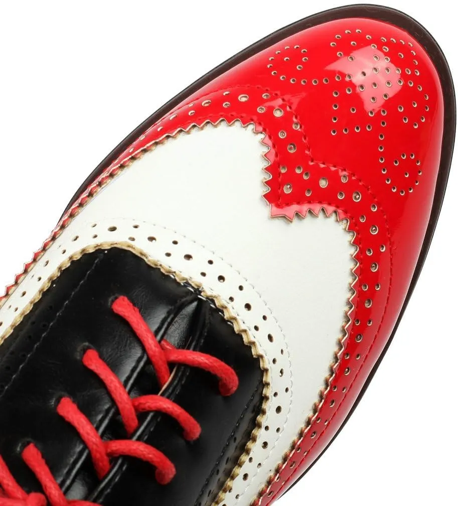 DINTAHA Womens Wingtip Oxford Shoes Chunky Low Heel Oxford Flats Lace Up Brogues Vintage Dress Shoes