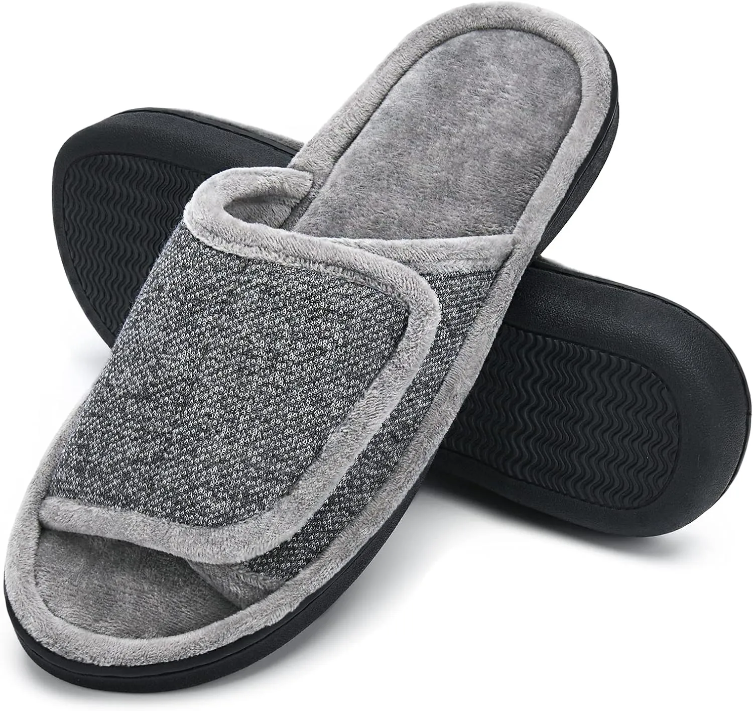 DL Adjustable Men's Memory Foam Slippers, Comfy Indoor Outdoor, Breathable Slide Bedroom Velcor Slippers Size 7-14 Black, Gray, Navy, Brown