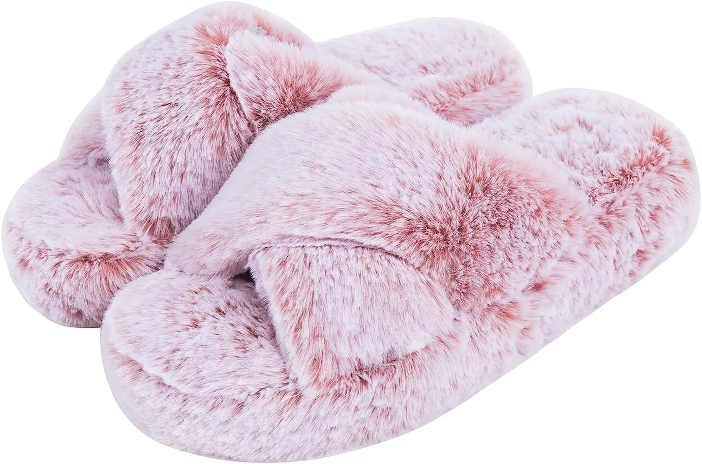 DL Fluffy Womens House Slippers Cross Band Open Toe, Soft Plush Fleece Bedroom Slippers Women Memory Foam, Comfy Fuzzy Slip On Non-Slip Womens Slippers Indoor Leopard Size