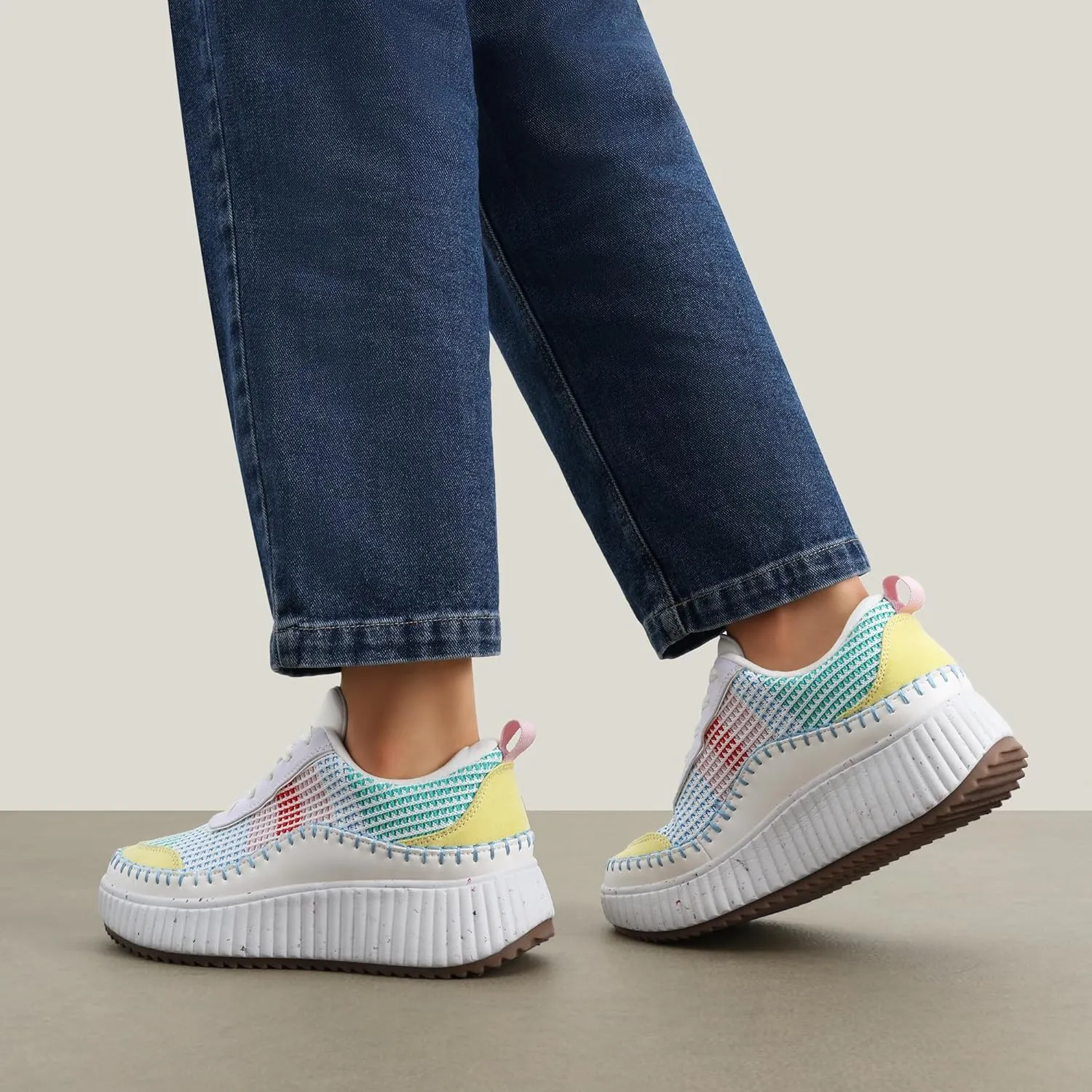 DREAM PAIRS Women Chunky City Tweed Comfortable Casual Platform Fashion Sneaker