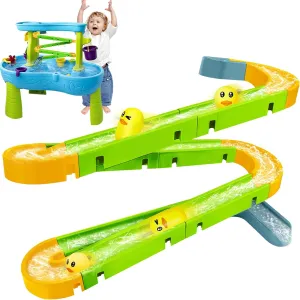Duck Slide Toy for Water Table, Kids Water Table Toys Accessories Track Building Set with 2 Rolling Balls & 2 Capsules, Quick-Install Summer Outdoor Water Toys for Toddlers Outside