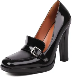 Elbslutt Womens Platform Heels Loafers Chunky Patent Leather High Heel Closed Square Toe Slip On Pumps Oxford Penny Loafers Shoes Buckle Dressy Fashionable Business Casual Shoes