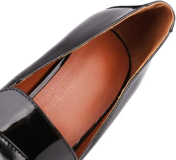 Elbslutt Womens Platform Heels Loafers Chunky Patent Leather High Heel Closed Square Toe Slip On Pumps Oxford Penny Loafers Shoes Buckle Dressy Fashionable Business Casual Shoes
