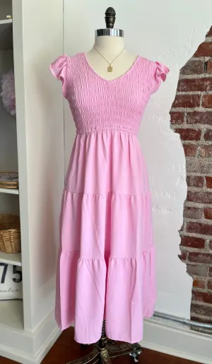 Ella Flutter Sleeve Spring Dress - Pink