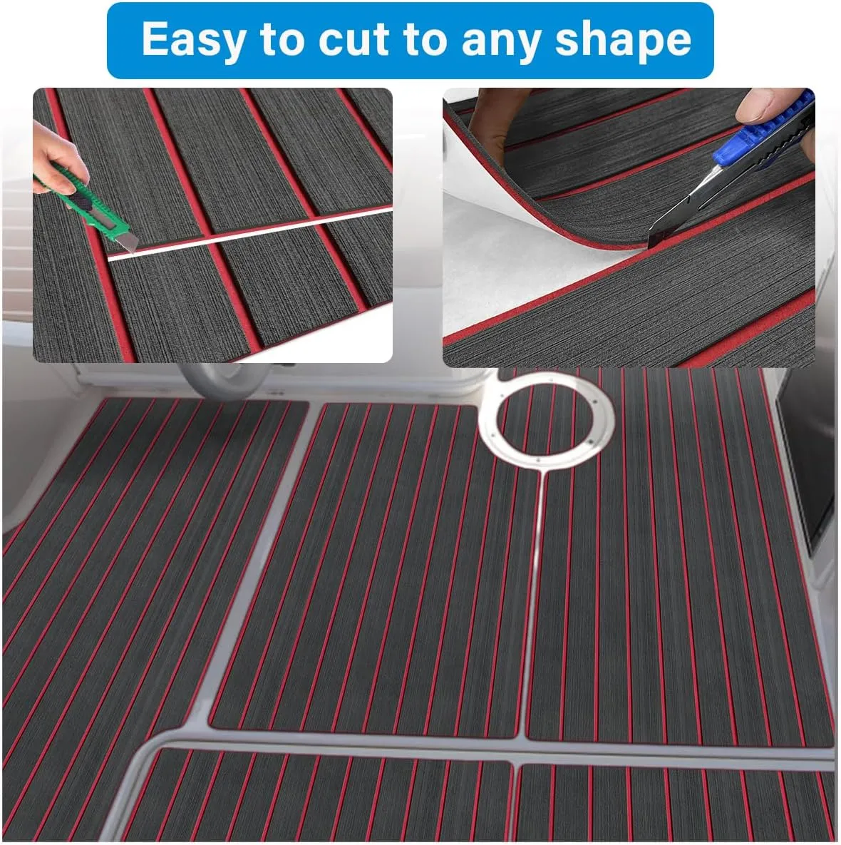 EVA Foam Decking 94x45/35/16 Faux Teak Marine Carpet Non-Slip Self-Adhesive Foam Deck Mat Rolls Sheet for MotorBoats, Pontoon, Yacht, Jon Boat Floor