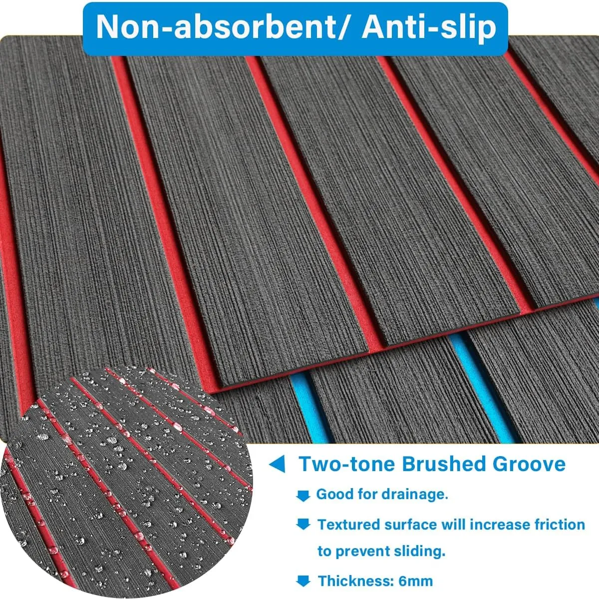 EVA Foam Decking 94x45/35/16 Faux Teak Marine Carpet Non-Slip Self-Adhesive Foam Deck Mat Rolls Sheet for MotorBoats, Pontoon, Yacht, Jon Boat Floor