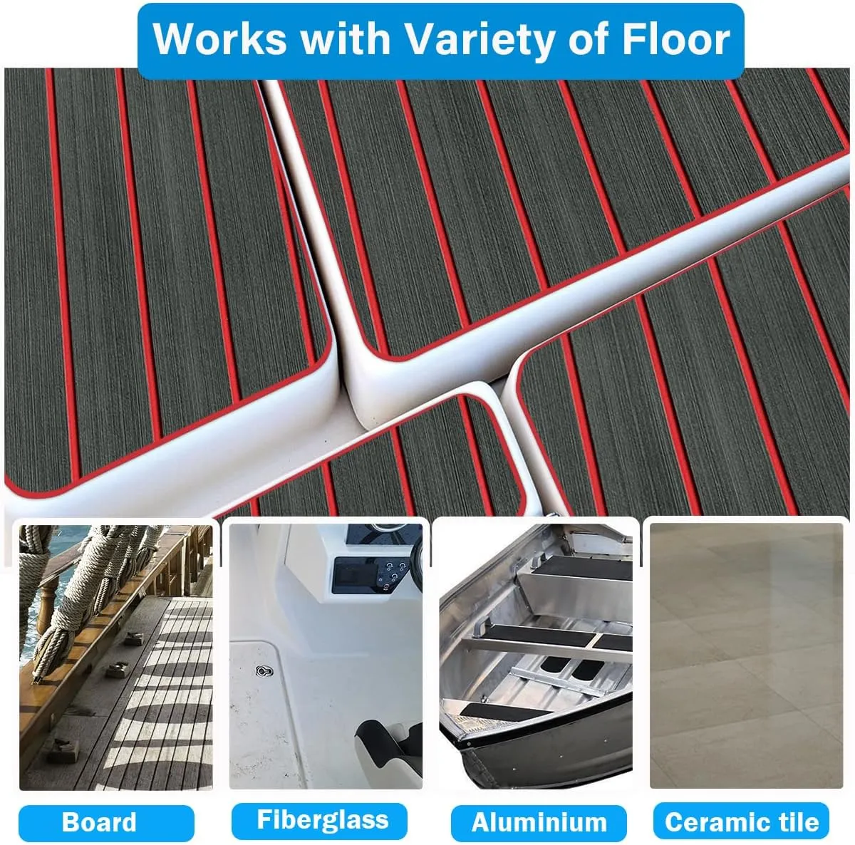 EVA Foam Decking 94x45/35/16 Faux Teak Marine Carpet Non-Slip Self-Adhesive Foam Deck Mat Rolls Sheet for MotorBoats, Pontoon, Yacht, Jon Boat Floor