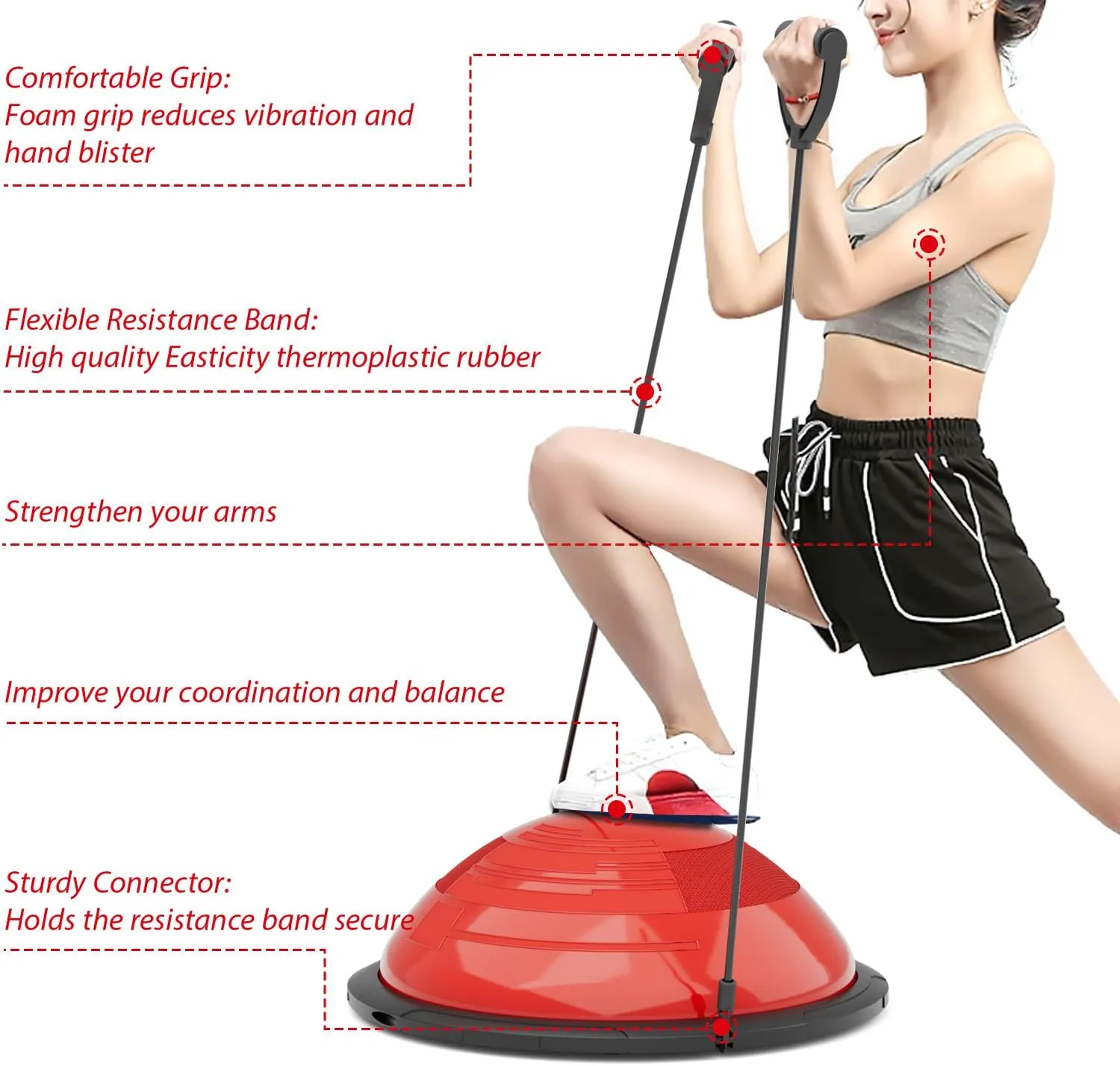 EVERYMILE Balance Ball Trainer with Resistance Bands & Pump Stability, 23.6 inch Yoga Exercise Ball for Home Gym Core Training Anti-Skid Surface
