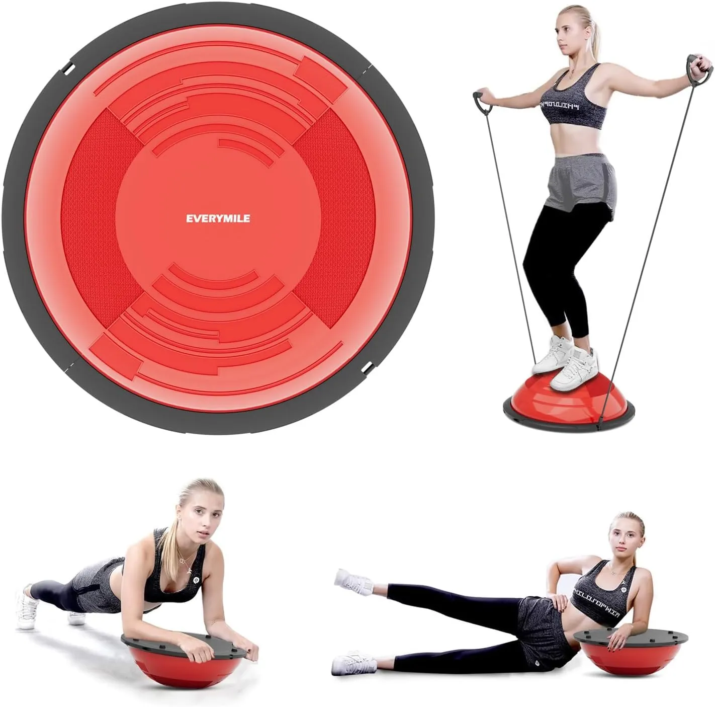 EVERYMILE Balance Ball Trainer with Resistance Bands & Pump Stability, 23.6 inch Yoga Exercise Ball for Home Gym Core Training Anti-Skid Surface