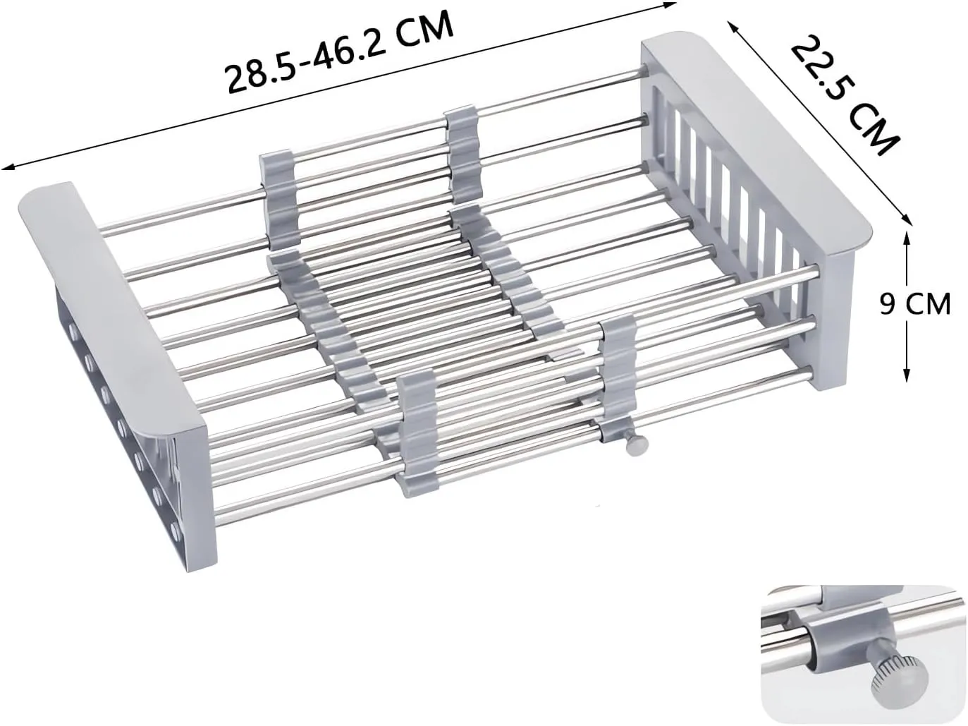 Expandable Stainless Steel Drain Basket, Dish Drying Rack Kitchen Sink Organizer, Over The Sink Dish Drying Rack, Gray (Large)