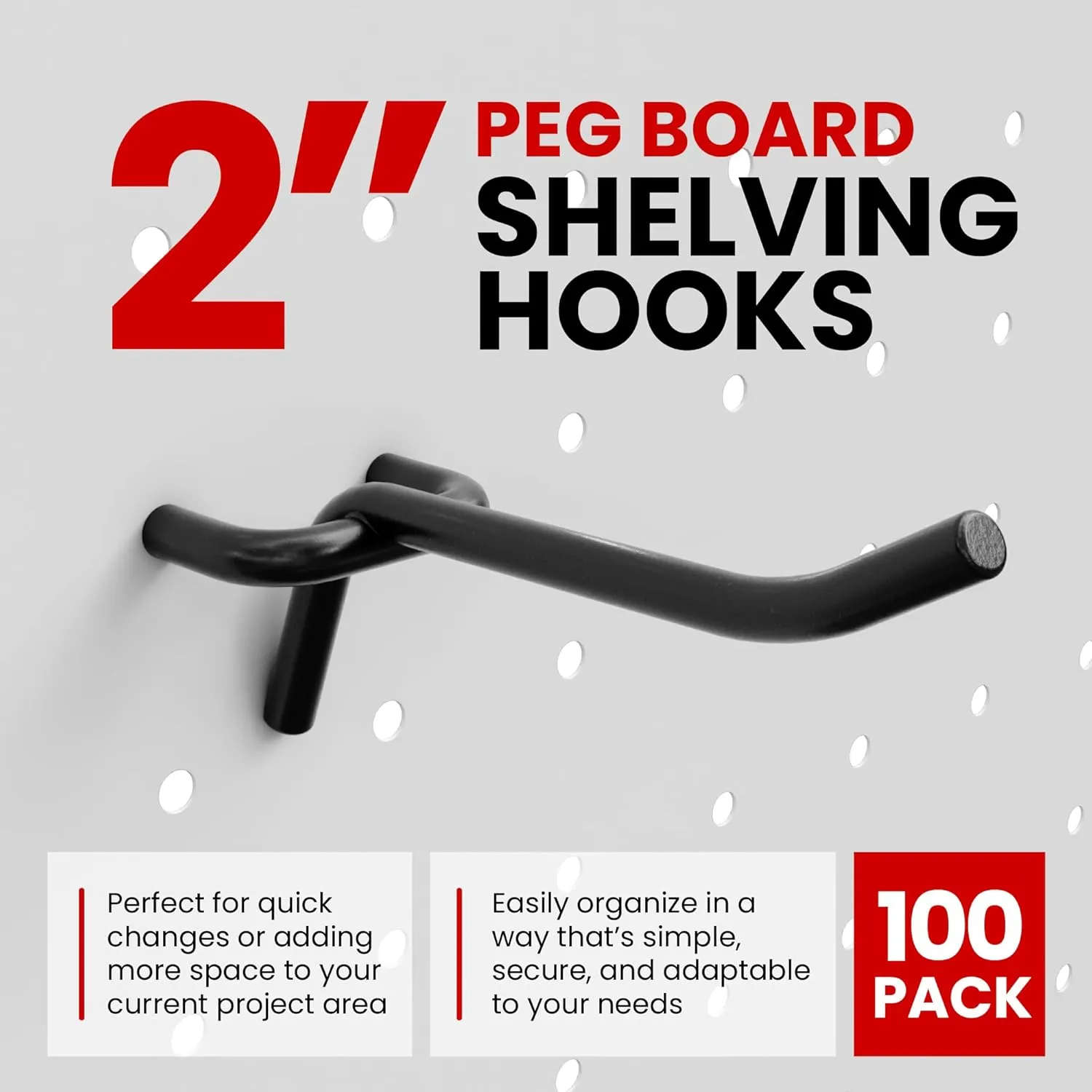 FactorDuty 100 Pack 2 inch Length Steel Black PEG Board Pegboard Shelving Hooks Wholesale Lot 20 lbs PEG Hooks Organizer Tools for Craft Storage, Garage, Kitchen, Tools and More