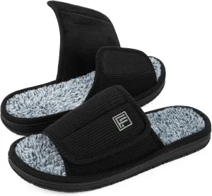 FamilyFairy Men's Adjustable Open Toe Slippers Waffle Comfy Slide Memory Foam House Shoes Indoor Outdoor