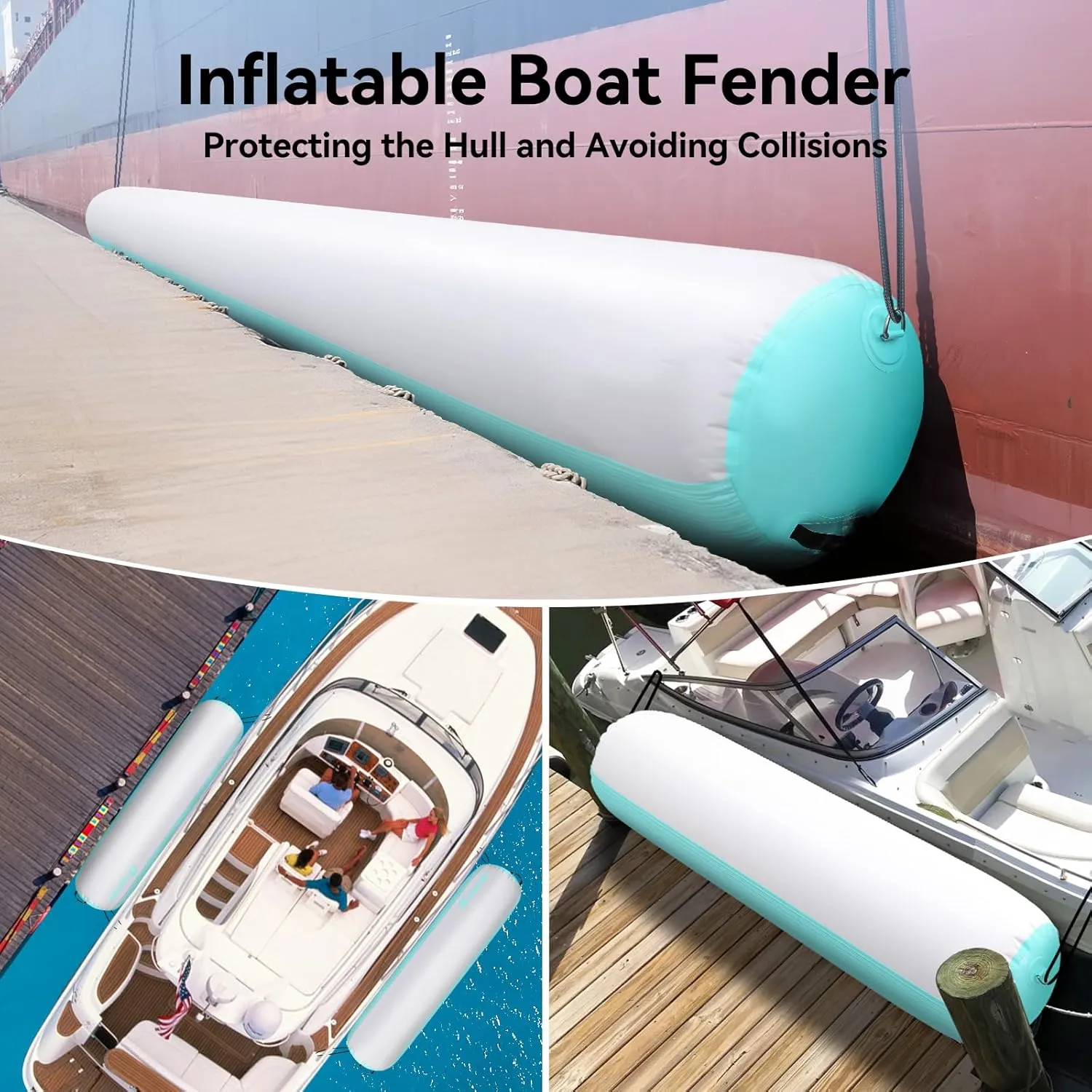 FBSPORT Inflatable Boat Fender Boat Bumper, 10FT/6FT/5FT Boat Bumper for Docking with 600W Electric Pump, PVC Dock Bumper for Tying up Fishing Boats, Jet Skis, Yachts, Pontoon Boat