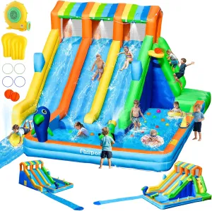 FBSPORT Inflatable Water Bounce House, Large Bounce Castle with 3 Slide for Kids, Inflatable Water Slide with Splash Pool, Climbing, Toss Rings, Basketball Hoop, Bouncy House for Outdoor Indoor