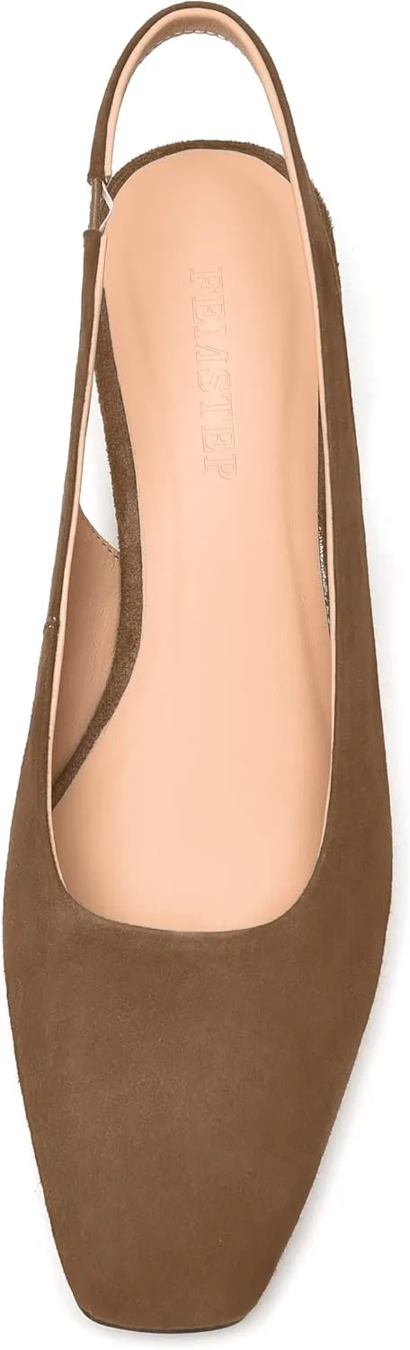 FEMSTEP Womens Dating Sexy Suede Leather Square Toe Slip On Slingback Chunky Low Heel Pumps Shoes 1.5 Inch