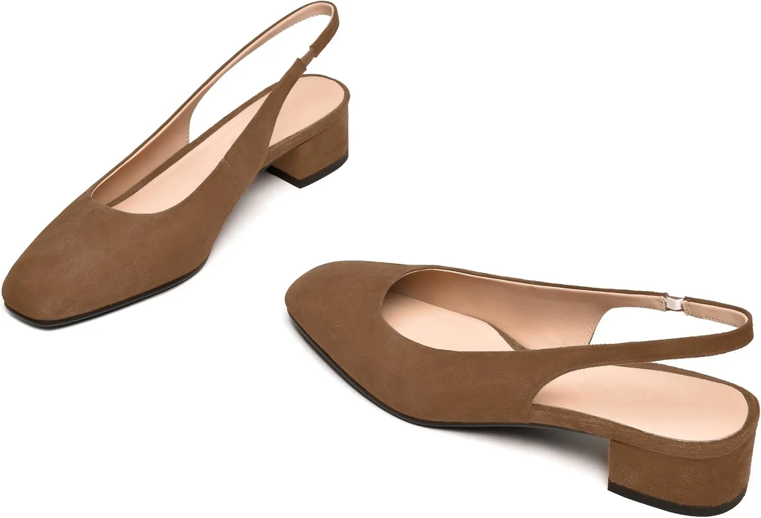 FEMSTEP Womens Dating Sexy Suede Leather Square Toe Slip On Slingback Chunky Low Heel Pumps Shoes 1.5 Inch