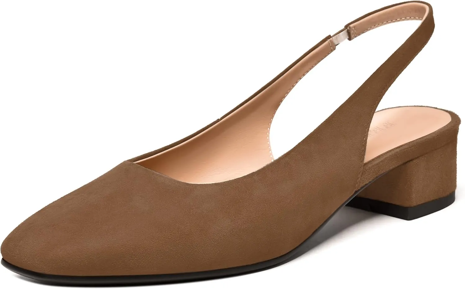 FEMSTEP Womens Dating Sexy Suede Leather Square Toe Slip On Slingback Chunky Low Heel Pumps Shoes 1.5 Inch