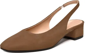 FEMSTEP Womens Dating Sexy Suede Leather Square Toe Slip On Slingback Chunky Low Heel Pumps Shoes 1.5 Inch
