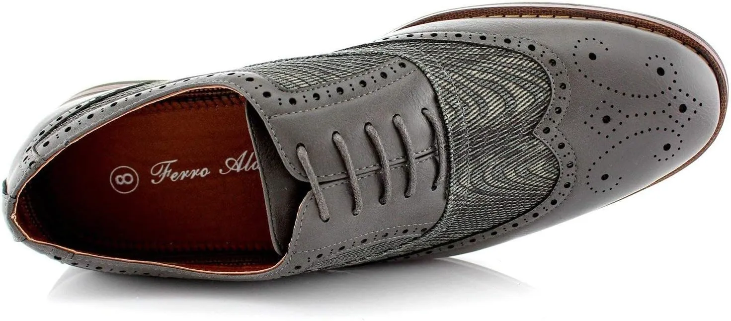 Ferro Aldo Alan M139001G Mens Classic Perforated Duo-Texture Lace-up Wingtip Oxford Dress Shoes
