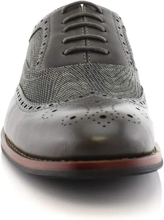 Ferro Aldo Alan M139001G Mens Classic Perforated Duo-Texture Lace-up Wingtip Oxford Dress Shoes