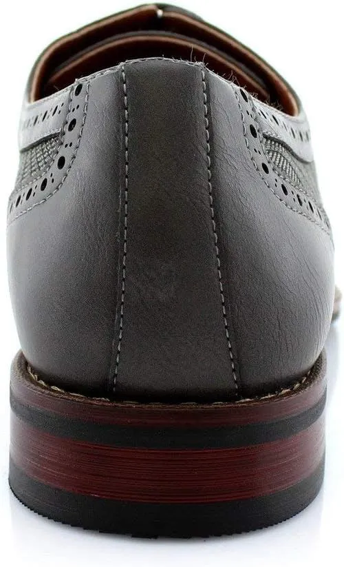 Ferro Aldo Alan M139001G Mens Classic Perforated Duo-Texture Lace-up Wingtip Oxford Dress Shoes