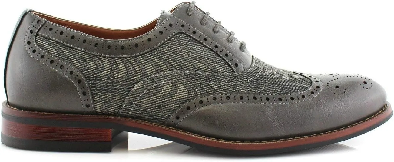 Ferro Aldo Alan M139001G Mens Classic Perforated Duo-Texture Lace-up Wingtip Oxford Dress Shoes