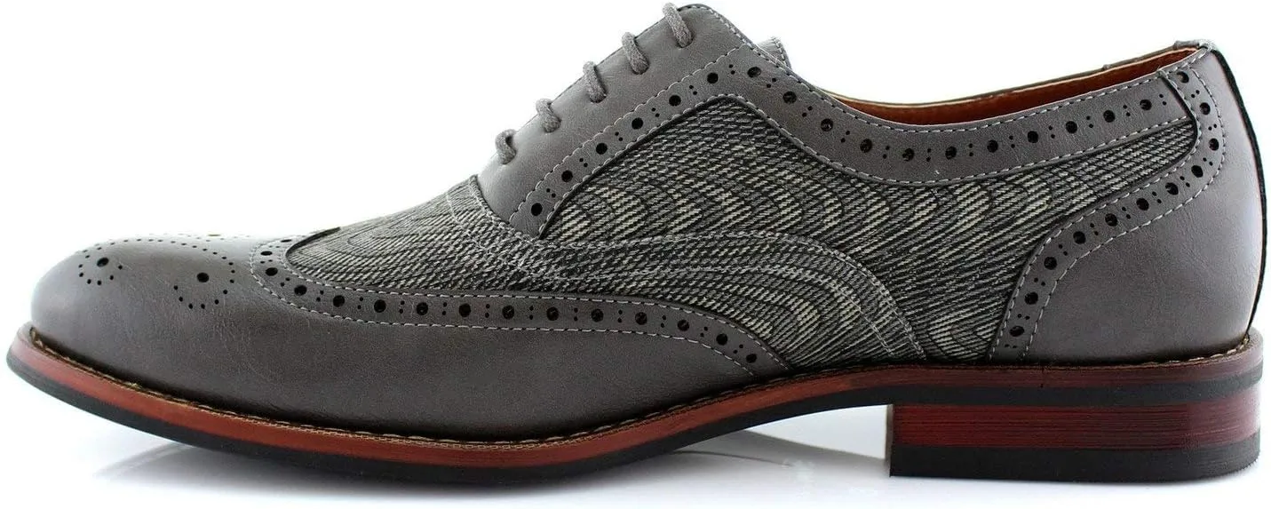 Ferro Aldo Alan M139001G Mens Classic Perforated Duo-Texture Lace-up Wingtip Oxford Dress Shoes
