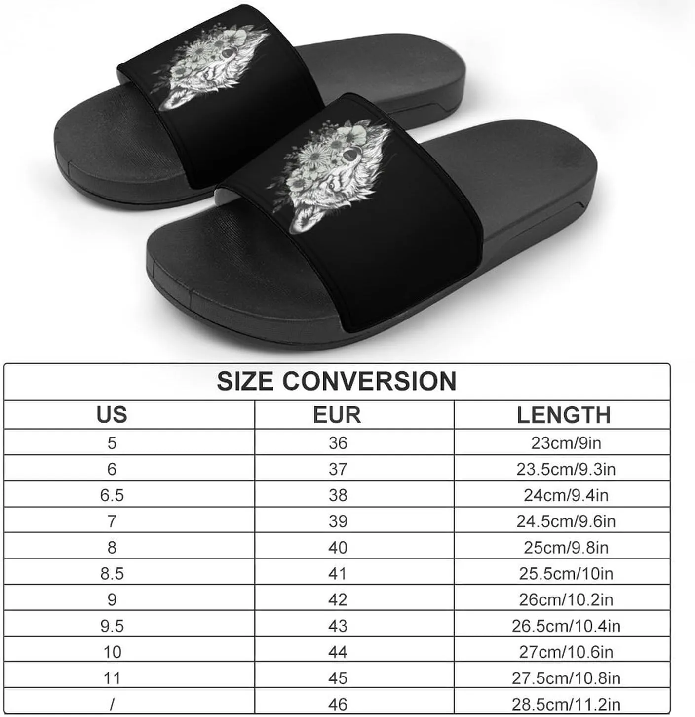 Floral Wolf Men's Slide Sandal Non Slip Shower Shoes Bathroom Slippers for Pool Beach